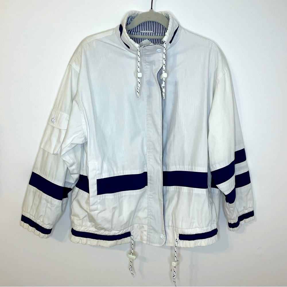 IZZI Spirit Vintage 90s Jacket Womens M White Navy Blue Nautical Coastal Sailor